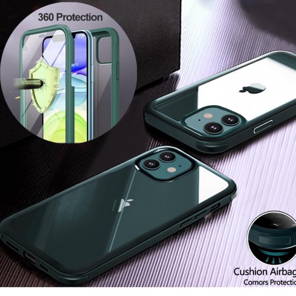 iPhone 12 mini case with built in hard tempered glass Green - Picture 10 of 12